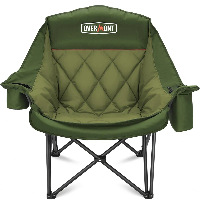 Overmont Oversized XL Camping Chair for Adults - 400lbs Support Heavy-Duty Padded Folding Chair with Side Pocket Cup Holder Cooling Bag for Outdoor Sports Garden Beach Fishing Lawn Green 🍁 All In One Marketplace Canada