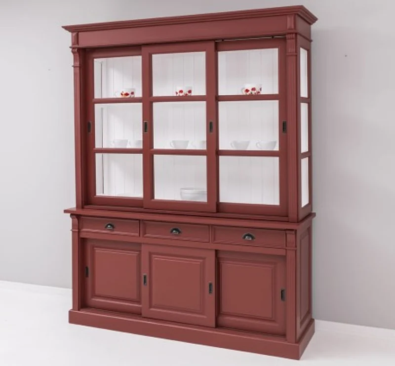 Casa Padrino Vitrine im Landhausstil mit 6 Schiebetüren, 3 Schubladen und Aufsatz, 180 x 51 x 220 cm