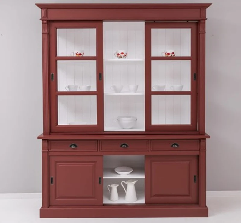Casa Padrino Vitrine im Landhausstil mit 6 Schiebetüren, 3 Schubladen und Aufsatz, 180 x 51 x 220 cm