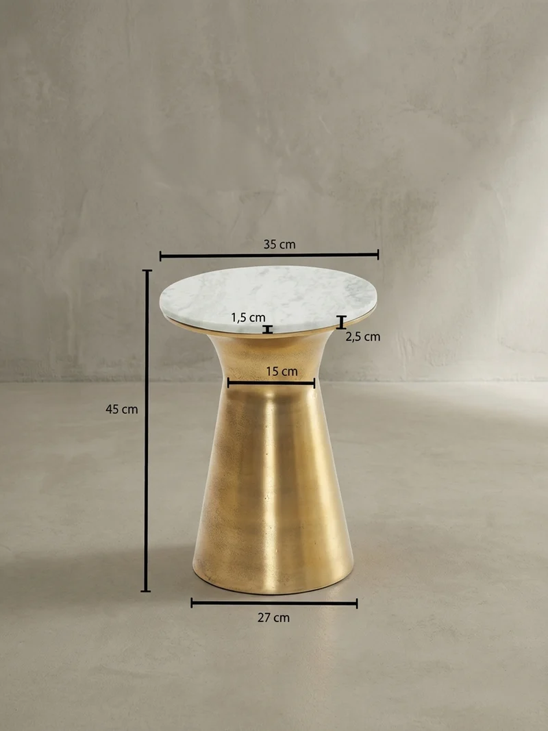 Beistelltisch – Rund Marmor Weiß Metall Goldfarben 35x35x45 cm