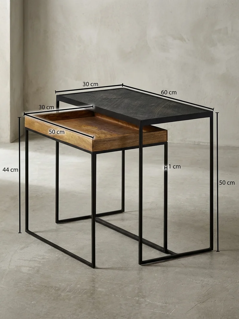 Beistelltisch Set – Mango Massivholz Eisen Anthrazit Braun Industrial