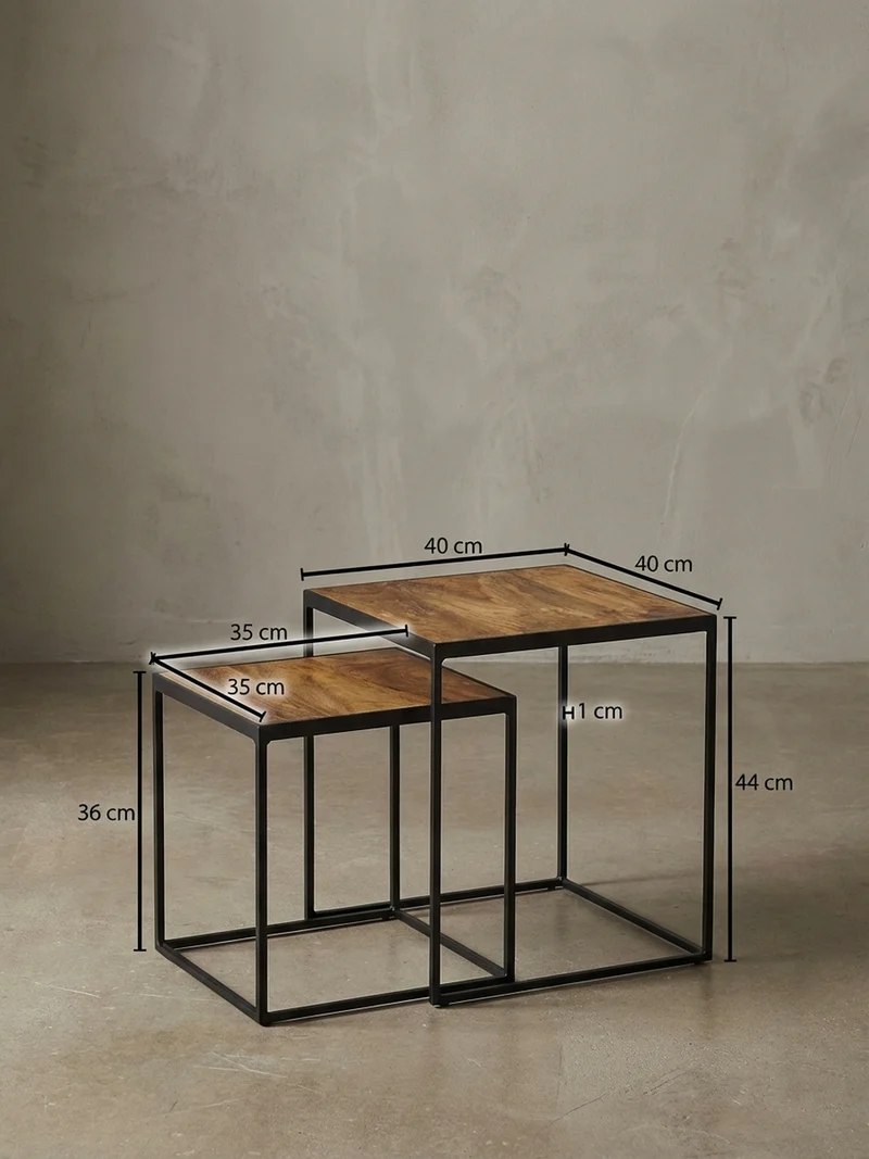 Beistelltisch Set – 2-teilig Mango Massivholz Metall Braun Schwarz Industrial