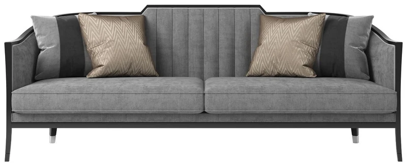 Casa Padrino Luxus Art Deco Samt Sofa Grau / Schwarz / Silber 250 x 95 x H. 93 cm - Edles Wohnzimmer Sofa - Luxus Qualität - Art Deco Möbel