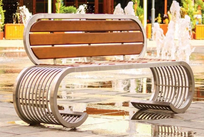 Casa Padrino Luxus Parkbank - Stadtbank mit Rückenlehne Silber / Braun 190 cm - Outdoor & Park Möbel