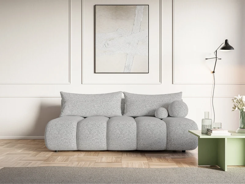 Dreisitziges Sofa Dandelino Mini mit Schlafunktion, hellgraues Geflecht