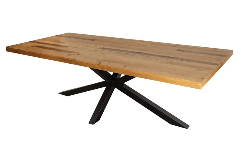 Massiver Esstisch PINO 240cm reycelte Pinie und Mikado-Gestell