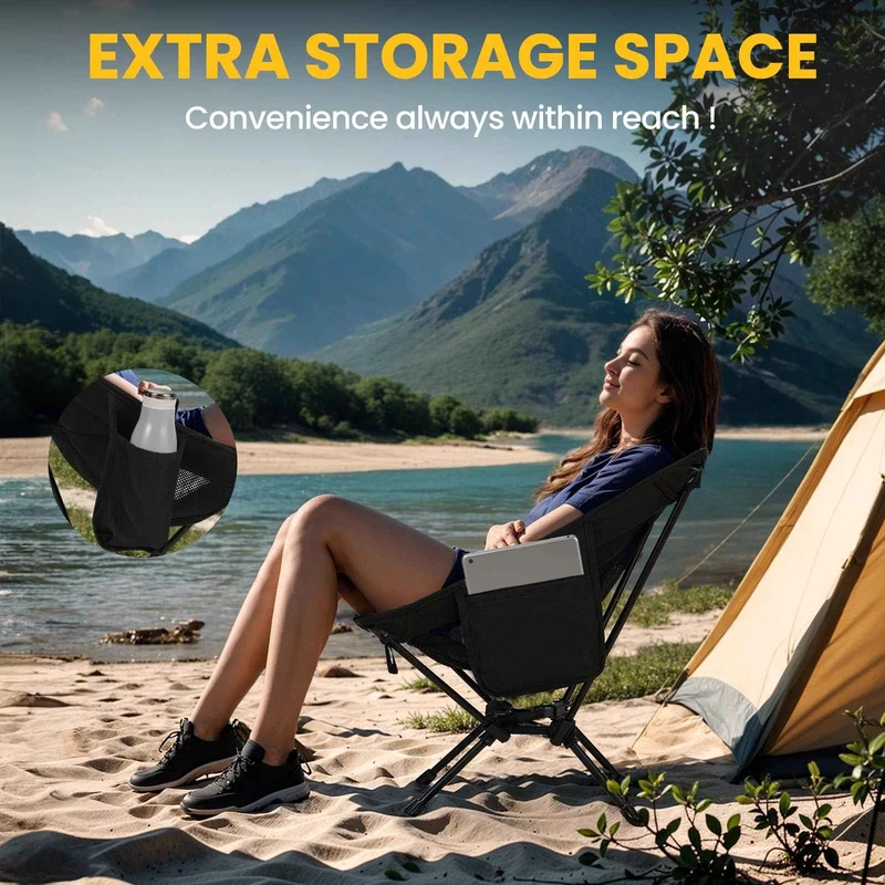 Overmont Lightweight Folding Camping Chair - Compact Backpacking Chair with Anti-Slip Feet Side Pocket Carry Bag - Stable Portable Ultralight for Outdoor Hiking Lawn Camp, Supports 330LBS, 1pack 🍁 All In One Marketplace Canada