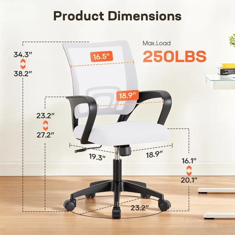BestOffice Home Office Chair Ergonomic Desk Chair Mesh Computer Chair with Lumbar Support Armrest Executive Rolling Swivel Adjustable Mid Back Task Chair for Women Adults, Black (White) 🍁 All In One Marketplace Canada