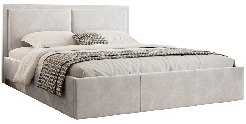 Polsterbett 140x200 cm Soave II mit Stauraum und Metallrahmen, hellbeiger Samt