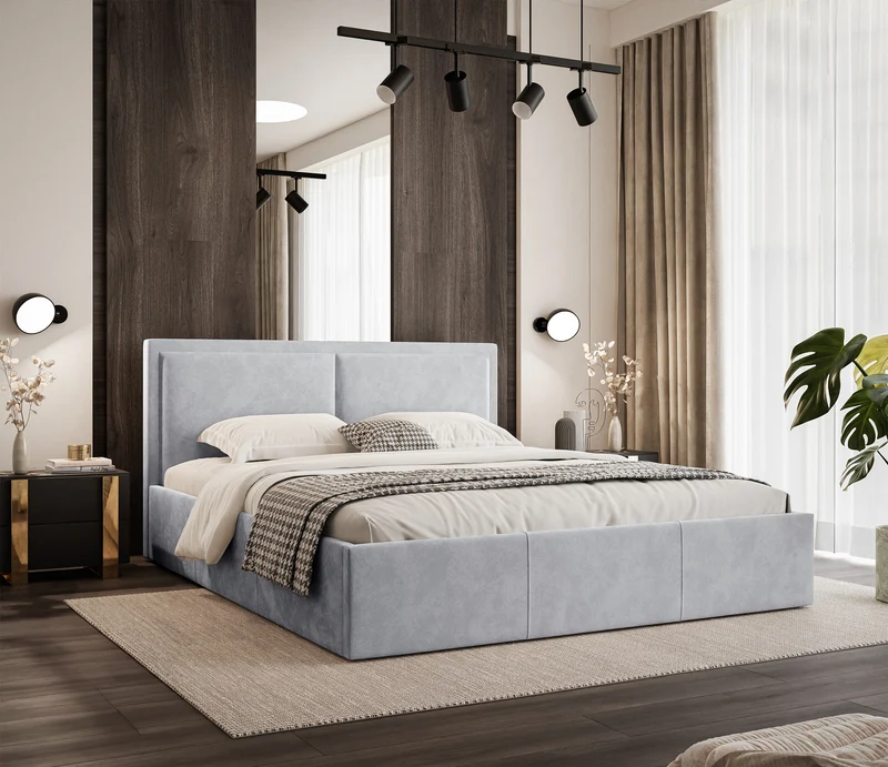 Polsterbett 160x200 cm Soave II mit Stauraum und Metallrahmen, hellgrauer Samt