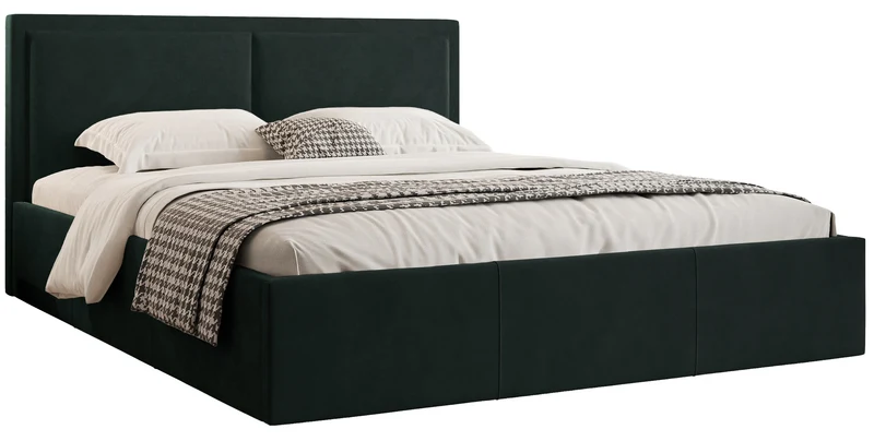 Gepolstertes Bett 160x200 cm Soave II mit Stauraum und Metallrahmen, dunkelgrüner Samt