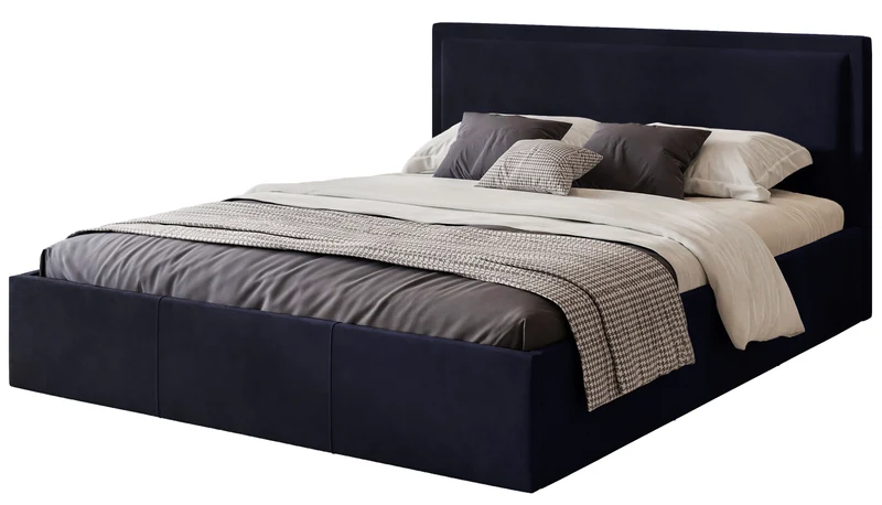 Polsterbett 140x200 cm Soave mit Stauraum und Metallrahmen, dunkelblauer Samt