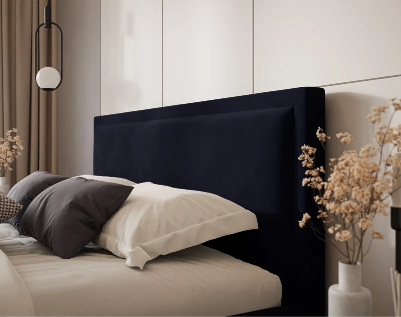 Polsterbett 140x200 cm Soave mit Stauraum und Metallrahmen, dunkelblauer Samt