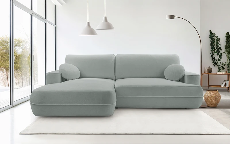 Ecksofa mit Schlaffunktion Fuerro, L-förmig, linksseitig, mit Stauraum, grau-beige, gewebt, wasserabweisend