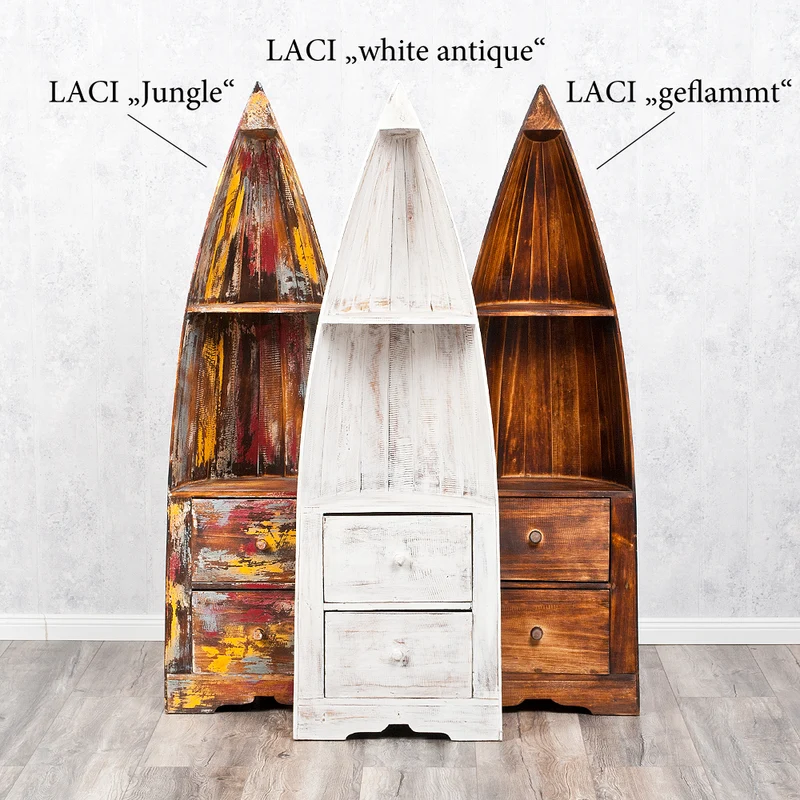 Massivholz Bootsregal / Bücherregal LACI Geflammt 150cm
