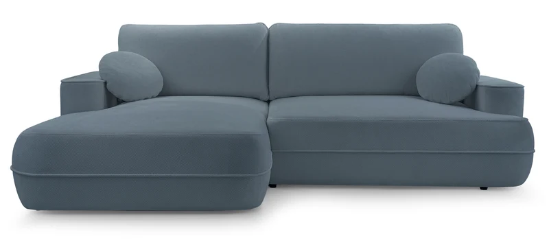 Ecksofa mit Schlaffunktion Fuerro, L-förmig, linksseitig, mit Stauraum, hellblau, geflochten, wasserabweisend
