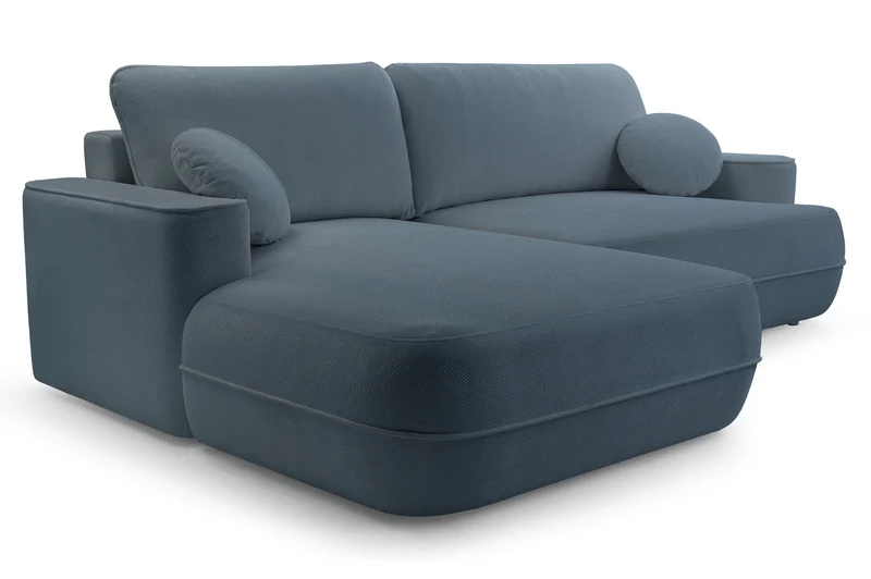 Ecksofa mit Schlaffunktion Fuerro, L-förmig, linksseitig, mit Stauraum, hellblau, geflochten, wasserabweisend