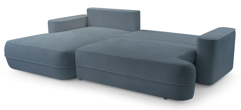 Ecksofa mit Schlaffunktion Fuerro, L-förmig, linksseitig, mit Stauraum, hellblau, geflochten, wasserabweisend