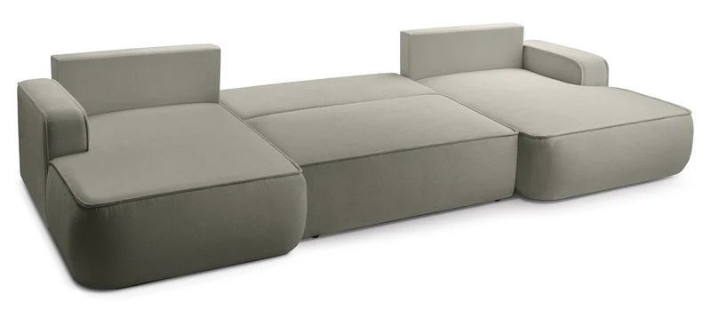 U-förmige Mollaro Eckcouch mit Schlafunktion, universell einsetzbar, mit Stauraum, grau-beiger Bouclé-Stoff