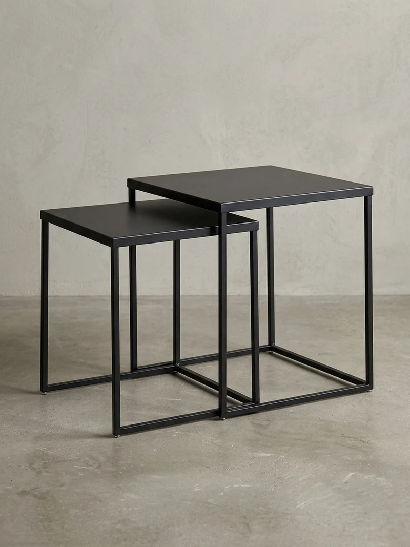 Beistelltisch Set – 2-teilig Schwarz Stahl Industriestil mit Anti-Rutsch
