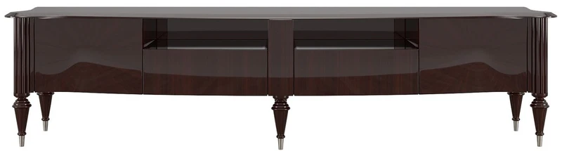 Casa Padrino Luxus Barock TV Schrank Dunkelbraun Hochglanz / Silber 225 x 55 x H. 65 cm - Fernsehschrank mit 2 Türen und 2 Schubladen - Edle Barock Wohnzimmer Möbel