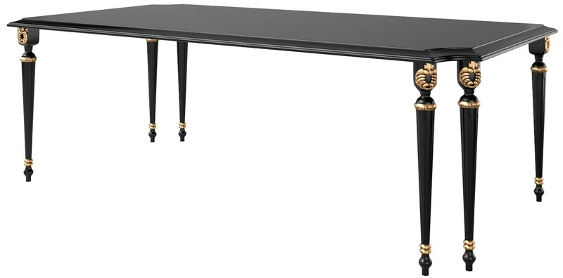 Casa Padrino Luxus Barock Esszimmer Set Schwarz / Antik Gold - 1 Esszimmertisch & 6 Esszimmerstühle - Barock Esszimmermöbel - Luxus Qualität - Edel & Prunkvoll