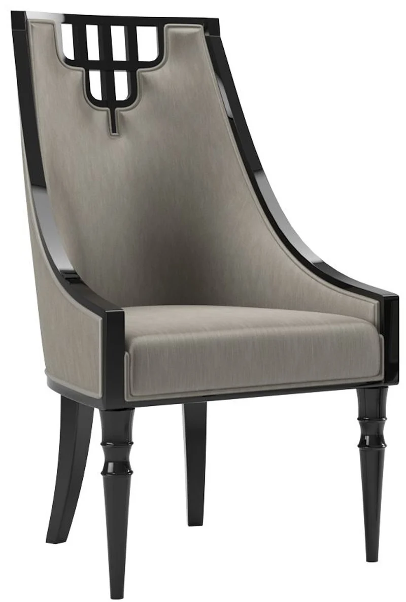 Casa Padrino Luxus Art Deco Esszimmer Set Grau / Schwarz / Silber - 1 Esszimmertisch & 6 Esszimmerstühle - Art Deco Esszimmer Möbel - Luxus Qualität