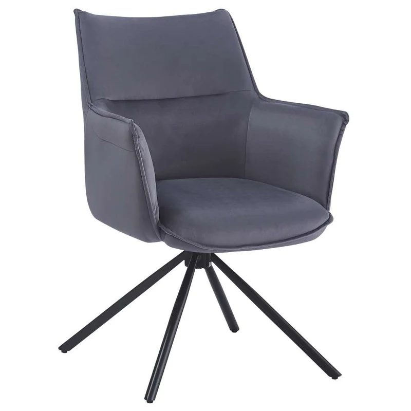 Drehbarer Design Stuhl AURELIA dunkel-grau Samt Metallgestell 360°