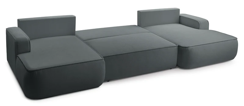 U-förmige Mollaro Eckcouch mit Schlaffunktion, universell, mit Stauraum, grauer Bouclé-Stoff