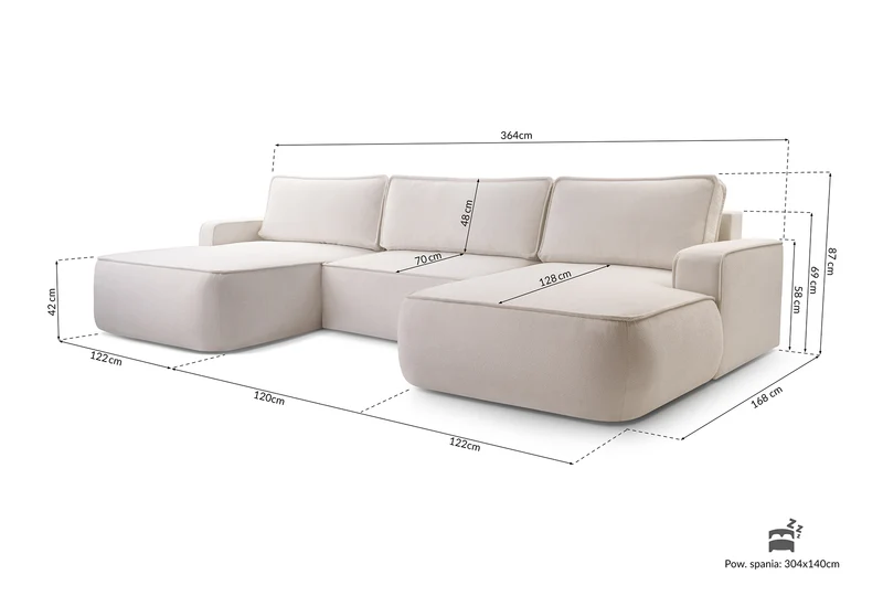 Ecksofa mit Schlaffunktion Mollaro U-förmig, universell, mit Stauraum, schwarzer Bouclé-Stoff