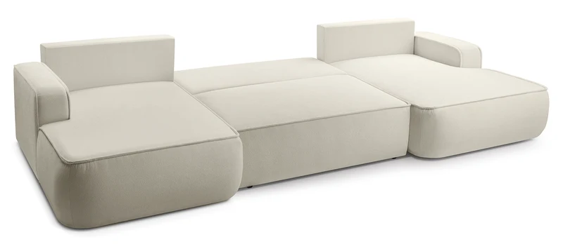 U-förmige Mollaro Eckcouch mit Schlaffunktion, universell, mit Stauraum, in cremefarbenem Bouclé-Stoff