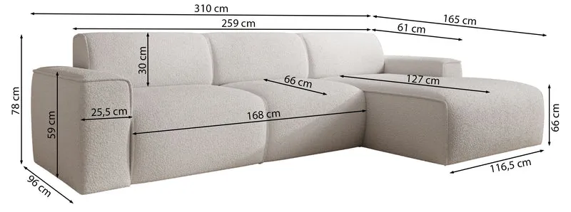 Ecksofa Bouvi L-förmig rechtsseitig, grau-braunes Bouclé