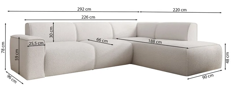 Ecksofa Bouvi L-förmig mit linker Armlehne, hellgrauer Bouclé-Stoff