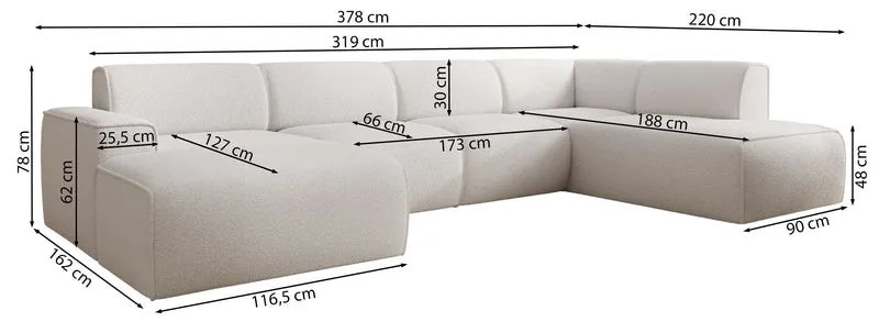 Ecksofa Bouvi U-förmig linksseitig cremefarben Bouclé