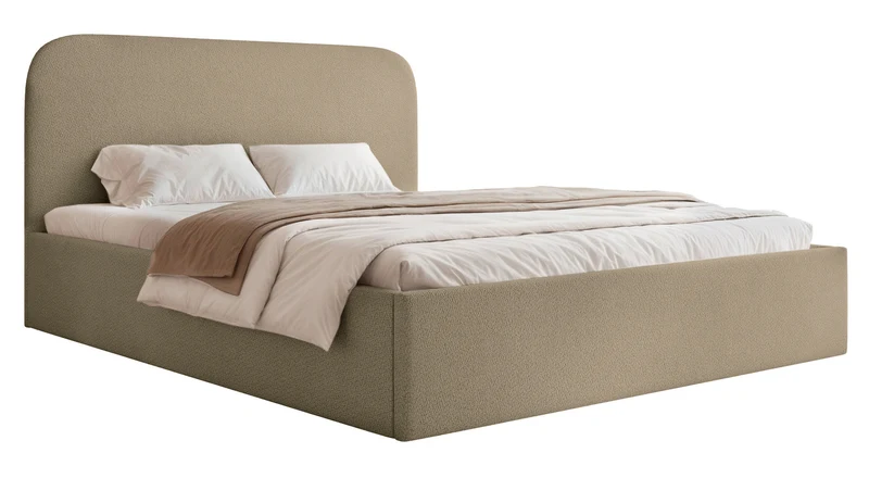 Polsterbett 140x200 cm Sonvivo mit Bettkasten, dunkelbeiger Chenille-Stoff, Metallrahmen