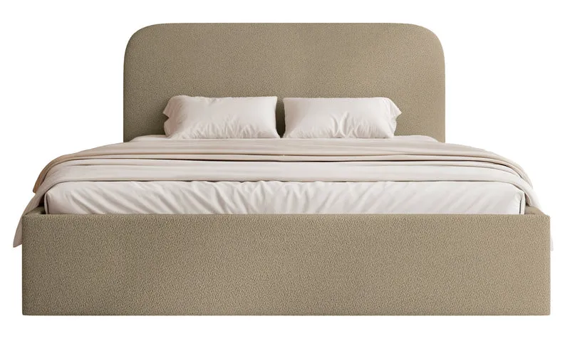 Polsterbett 140x200 cm Sonvivo mit Bettkasten, dunkelbeiger Chenille-Stoff, Metallrahmen
