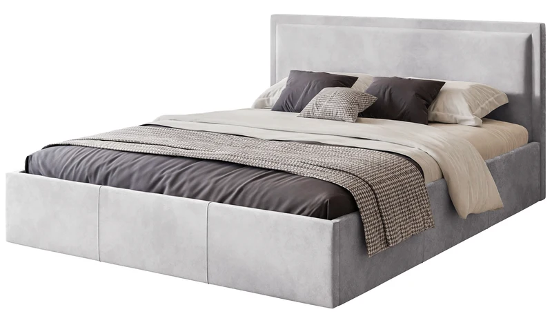 Polsterbett 180x200 cm Soave mit Stauraum und Metallrahmen, hellgrauer Samt