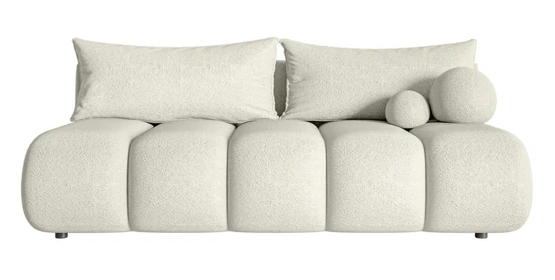 Dreisitziges Sofa Dandelino Mini mit Schlafunktion in cremefarbenem Bouclé