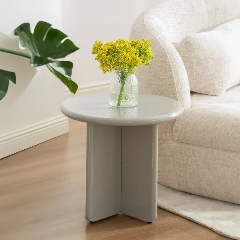 Couchtisch Compey Durchmesser 50 cm Beige Hochglanz