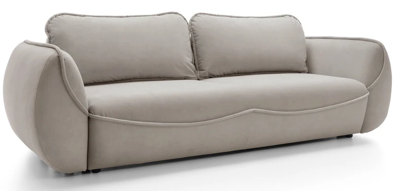 Drei-Sitzer-Schlafsofa Cutie mit Stauraum, beige, pflegeleichter Samtstoff
