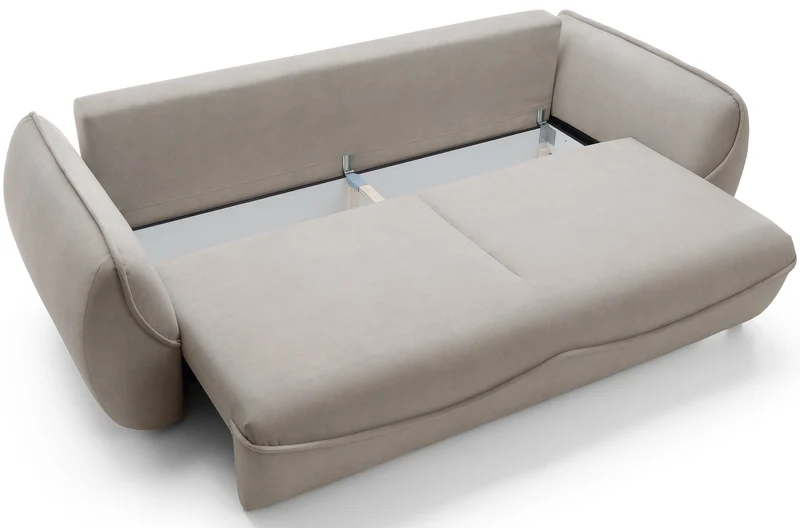 Drei-Sitzer-Schlafsofa Cutie mit Stauraum, beige, pflegeleichter Samtstoff