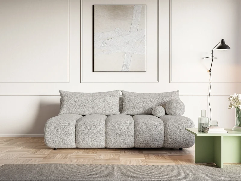 Dreisitziges Sofa Dandelino Mini mit Schlafunktion, beige Flechtoptik