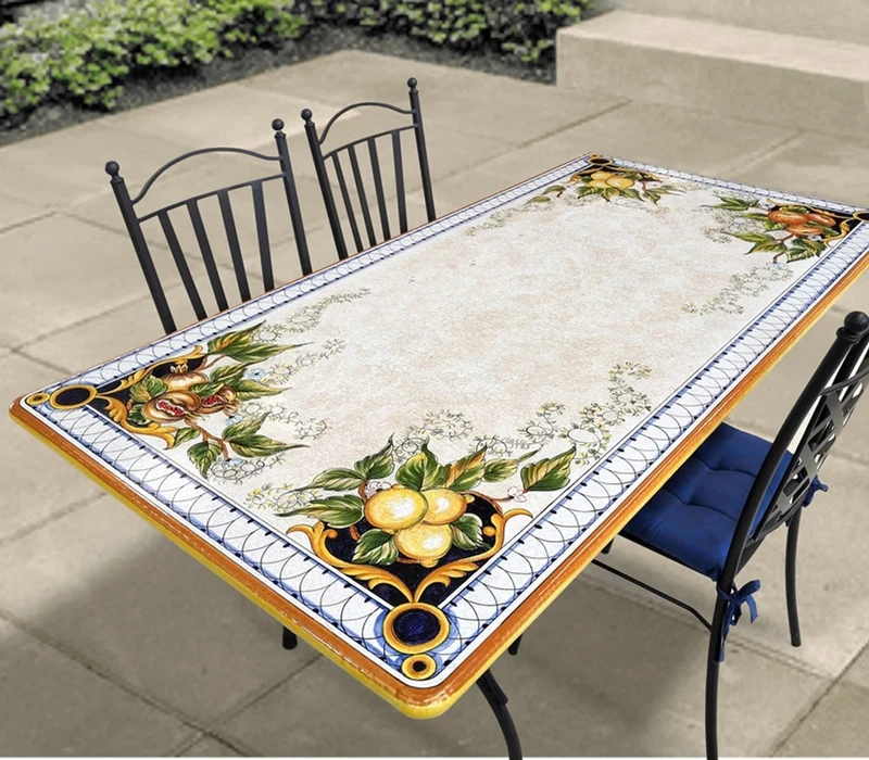 Casa Padrino Luxus Jugendstil Gartentisch Zitronenzweige 180 × 90 cm - Rechteckiger Esstisch aus handbemaltem Lavastein - Gastronomie Möbel - Made in Italy