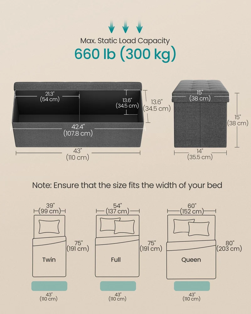 SONGMICS 110 cm Folding Storage Ottoman Bench, Padded Seat 🍁 All In One Marketplace Canada