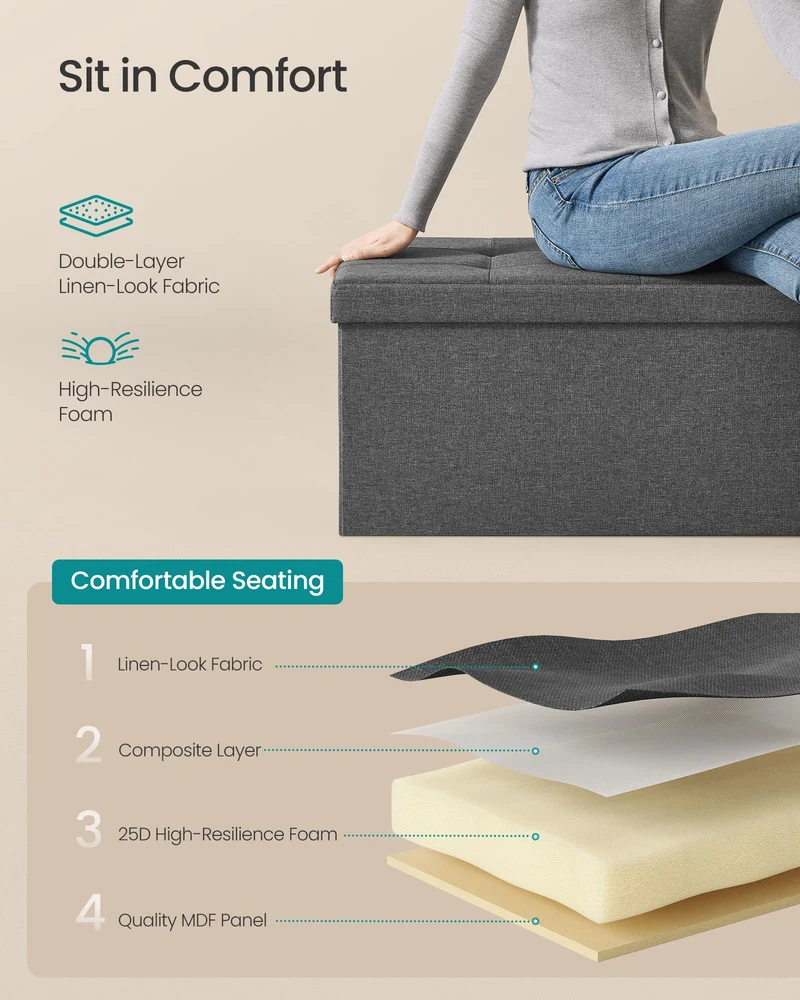SONGMICS 110 cm Folding Storage Ottoman Bench, Padded Seat 🍁 All In One Marketplace Canada