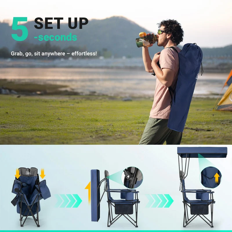 Overmont Beach Chair with Cooler and Umbrella - Sunshade Backpack Folding Canopy Chair with Two Arm Rest Cup Holder Carry Bag - Portable for Sand Camping Travel Outdoor Pool 330 lbs Blue 🍁 All In One Marketplace Canada