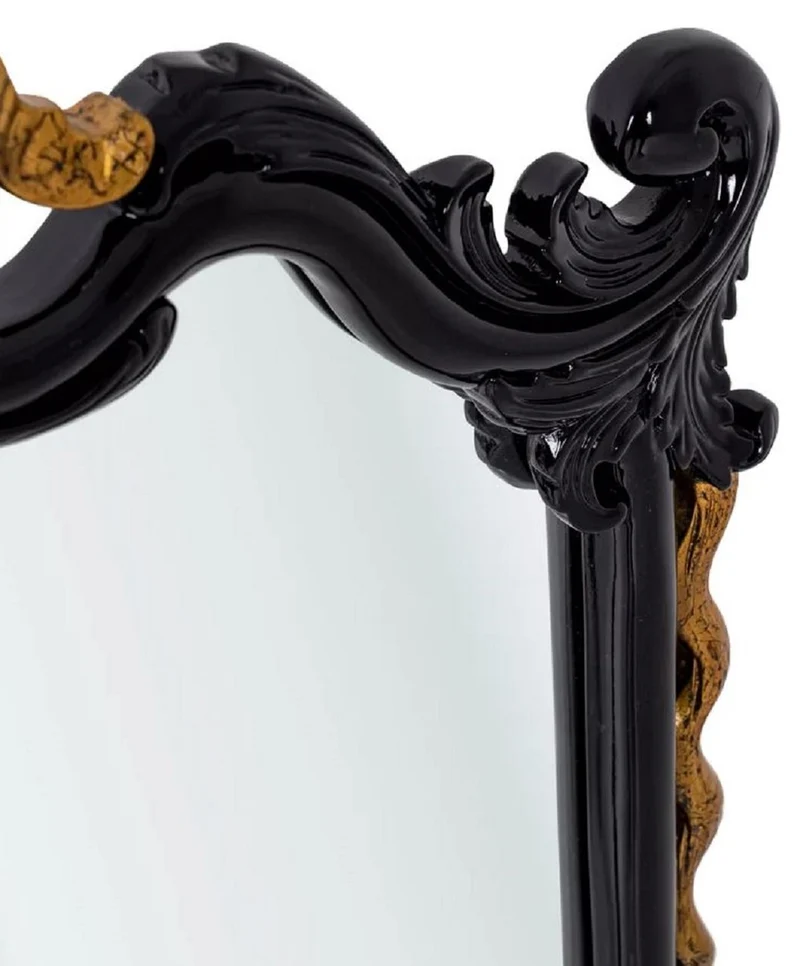 Casa Padrino Luxus Barock Spiegel Schwarz / Antik Gold H. 97 cm - Barockstil Möbel