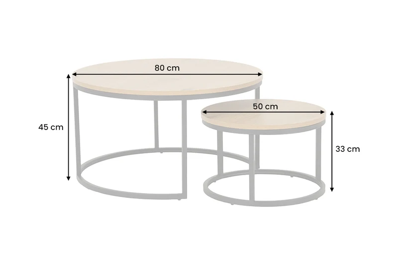 Modernes 2er Set Couchtisch MARMO 80cm natur Wildeiche-Look