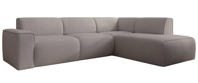 Ecksofa Bouvi L-förmig mit rechter Armlehne, grau-braunes Bouclé