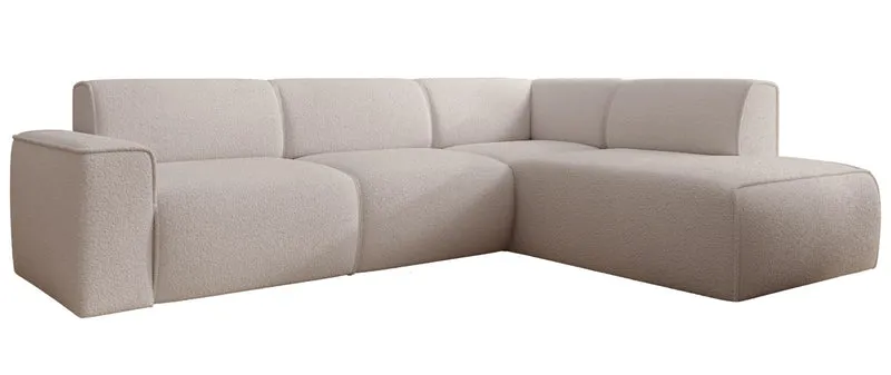 Ecksofa Bouvi L-förmig mit rechter Armlehne, hellbeige Bouclé